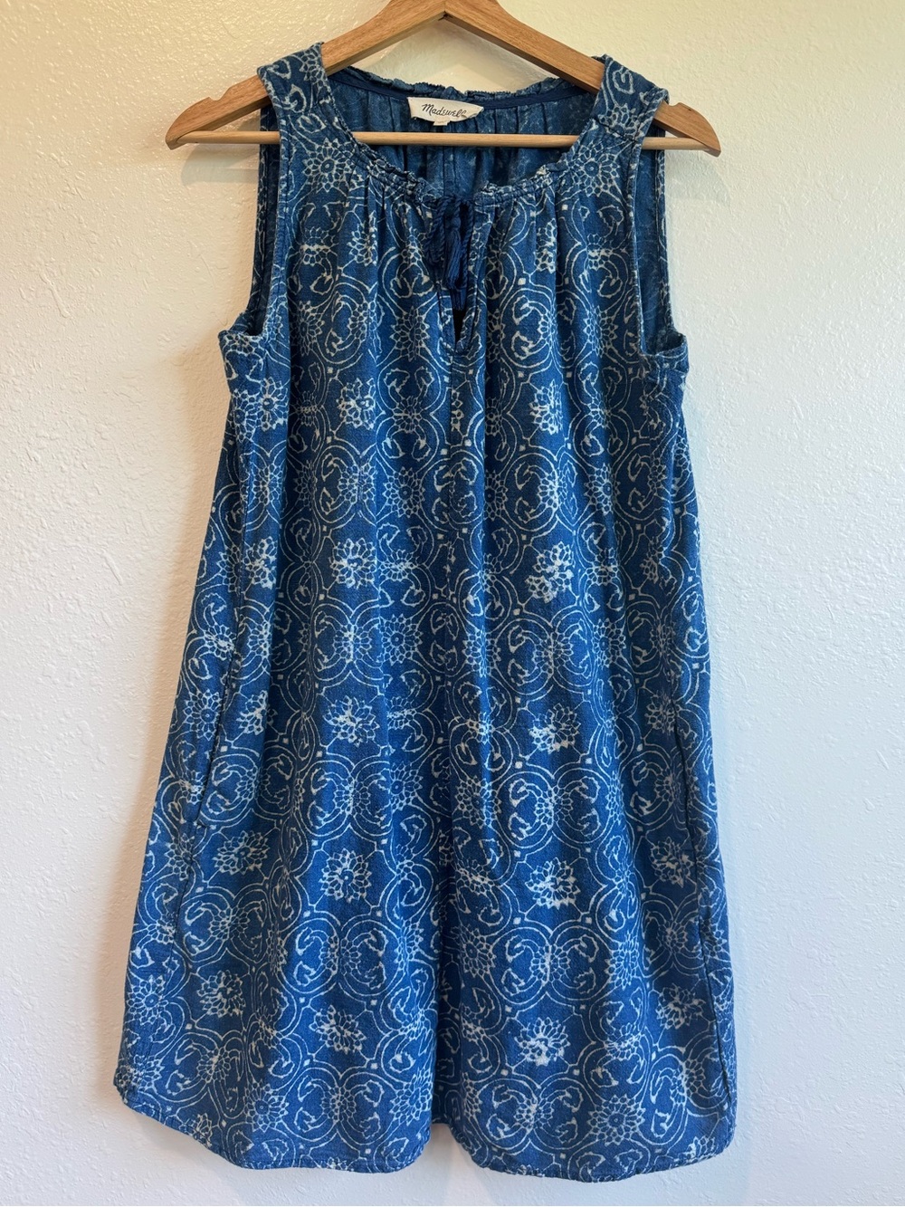 Madewell Indigo Printed Cotton Mini Dress | Size Small